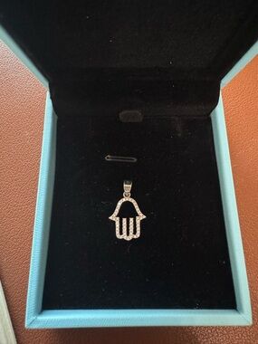 Sterling Silver (925) Hamsa Hand Pendant with Clear Stones - Women's Jewelry